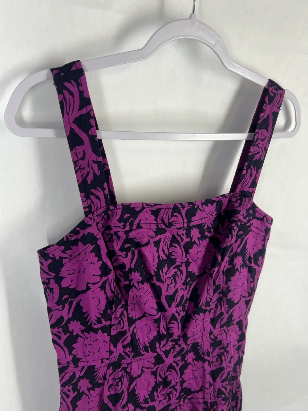 Tory Burch Jodie Floral Linen Cotton Fit & Flare Dress Purple Navy Size 6